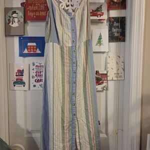 SO Pastel Striped Maxi Dress Xs Striped Bright Fun Colors Button Up